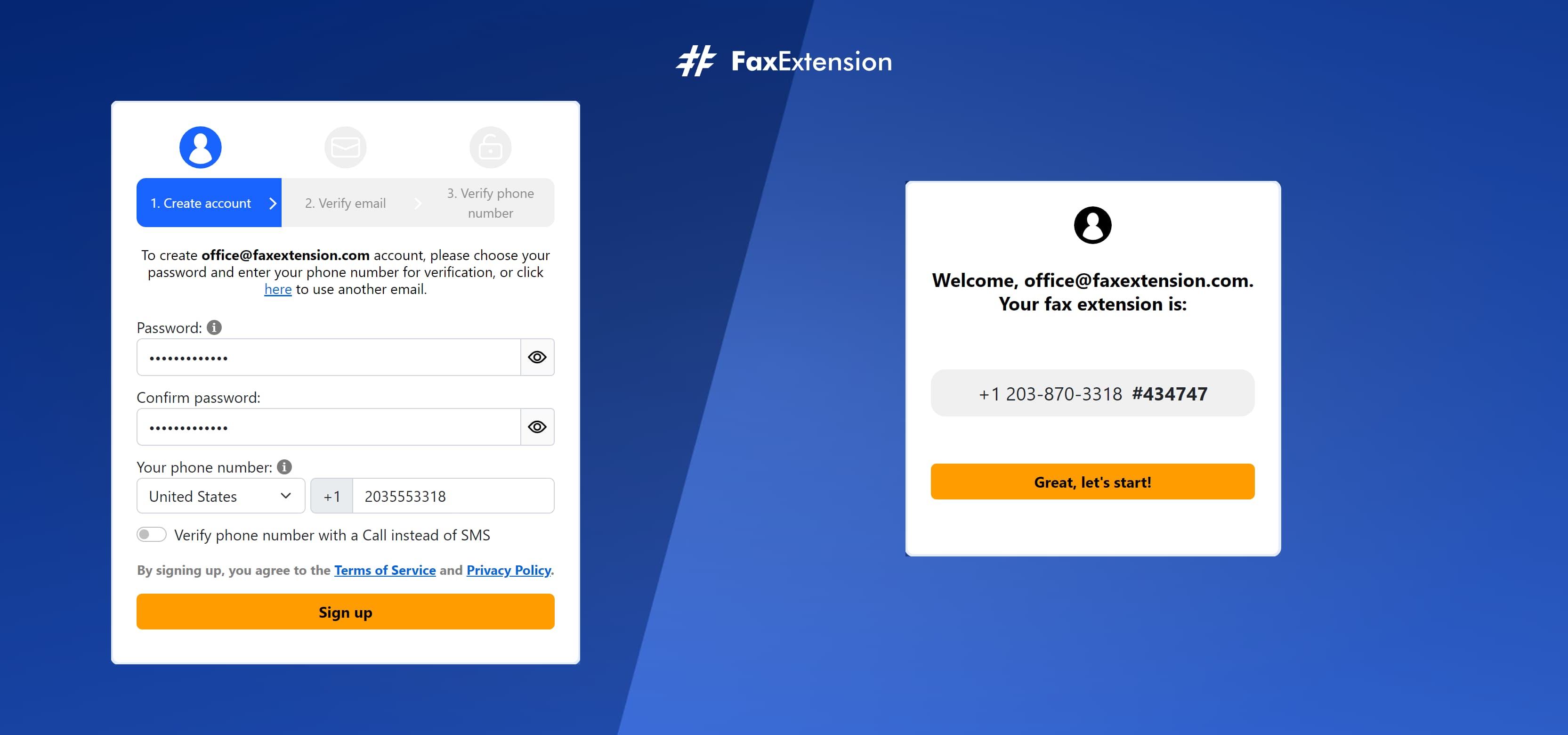 Get your own free fax extension number instantly