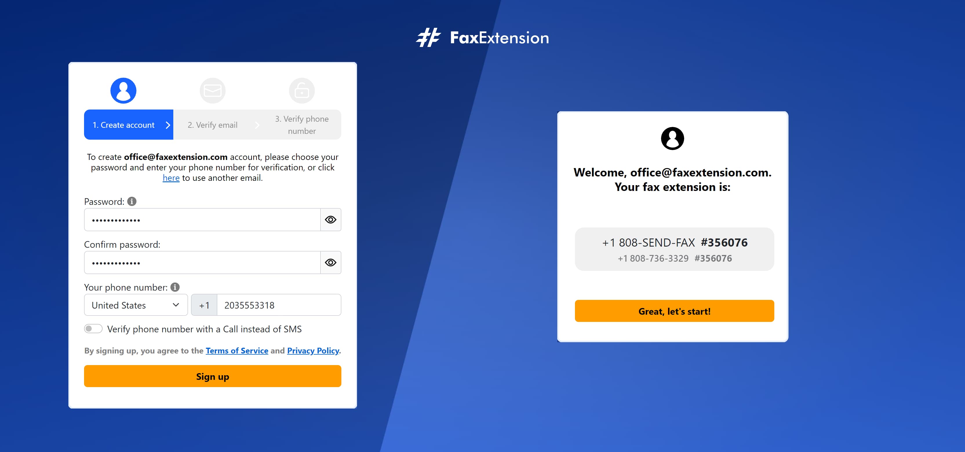 Get your own free fax number extension instantly